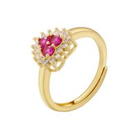 Casual Simple Style Heart Shape Copper Plating Inlay Zircon 18k Gold Plated Open Rings main image 3