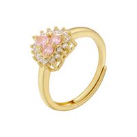 Casual Simple Style Heart Shape Copper Plating Inlay Zircon 18k Gold Plated Open Rings main image 2