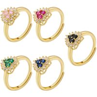 Casual Simple Style Heart Shape Copper Plating Inlay Zircon 18k Gold Plated Open Rings main image 8