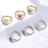Casual Simple Style Heart Shape Copper Plating Inlay Zircon 18k Gold Plated Open Rings main image 9