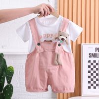 Cute Letter Bear Cotton Girls Clothing Sets sku image 1