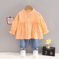 Simple Style Cartoon Solid Color Printing Cotton Girls Clothing Sets sku image 6