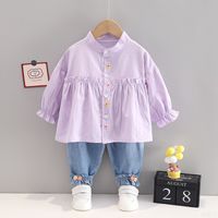 Simple Style Cartoon Solid Color Printing Cotton Girls Clothing Sets sku image 11