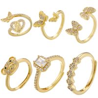 Casual Elegant Butterfly Copper Plating Inlay Zircon 18k Gold Plated Open Rings main image 3