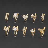 Cool Style Animal Bow Knot Airplane Brass Plating Inlay Zircon 18k Gold Plated White Gold Plated Nose Ring main image 5