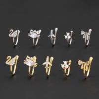 Cool Style Animal Bow Knot Airplane Brass Plating Inlay Zircon 18k Gold Plated White Gold Plated Nose Ring main image 4