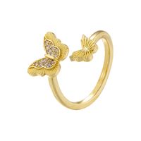 Casual Elegant Butterfly Copper Plating Inlay Zircon 18k Gold Plated Open Rings sku image 5
