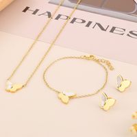 Titanium Steel 18K Gold Plated Simple Style Shiny Plating Inlay Butterfly Shell Bracelets Earrings Necklace main image 3