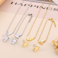 Titanium Steel 18K Gold Plated Simple Style Shiny Plating Inlay Butterfly Shell Bracelets Earrings Necklace main image 1