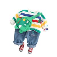 Casual Cartoon Stripe Cotton Boys Clothing Sets main image 2