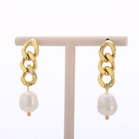 1 Pair Modern Style Simple Style Chain Pearl Plating Stainless Steel 18K Gold Plated Drop Earrings main image 3