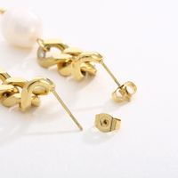 1 Pair Modern Style Simple Style Chain Pearl Plating Stainless Steel 18K Gold Plated Drop Earrings main image 4