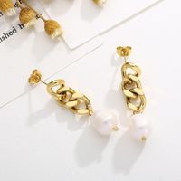 1 Pair Modern Style Simple Style Chain Pearl Plating Stainless Steel 18K Gold Plated Drop Earrings main image 5