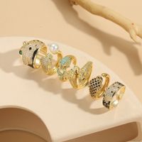 Casual Classic Style Animal Copper Asymmetrical Plating Inlay Pearl Zircon 14k Gold Plated Open Rings main image 1