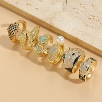 Casual Classic Style Animal Copper Asymmetrical Plating Inlay Pearl Zircon 14k Gold Plated Open Rings main image 8