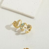 Casual Classic Style Animal Copper Asymmetrical Plating Inlay Pearl Zircon 14k Gold Plated Open Rings main image 3
