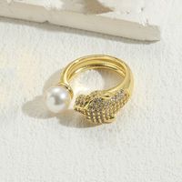 Casual Classic Style Animal Copper Asymmetrical Plating Inlay Pearl Zircon 14k Gold Plated Open Rings sku image 4