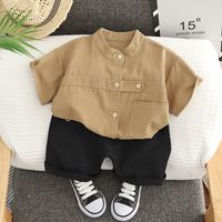 Simple Style Solid Color Cotton Boys Clothing Sets main image 3
