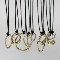 Retro Cool Style Round Square Heart Shape Alloy Leather Rope Metal Hollow Out Women's Pendant Necklace main image 4
