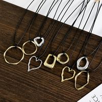 Retro Cool Style Round Square Heart Shape Alloy Leather Rope Metal Hollow Out Women's Pendant Necklace main image 5