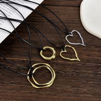 Retro Cool Style Round Square Heart Shape Alloy Leather Rope Metal Hollow Out Women's Pendant Necklace main image 2
