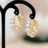 1 Pair Elegant Lady Geometric Flower Bow Knot Inlay Copper Artificial Pearls Zircon Drop Earrings main image 3