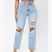 Women's Street Classic Style Solid Color Full Length Washed Ripped Jeans main image 4