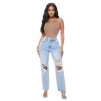 Women's Street Classic Style Solid Color Full Length Washed Ripped Jeans main image 2