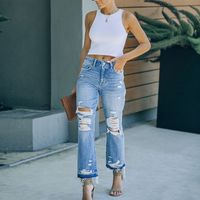 Women's Street Classic Style Solid Color Ankle-length Washed Ripped Jeans main image 3