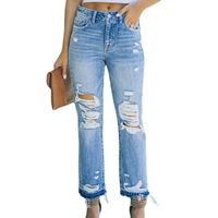 امرأة شارع النمط الكلاسيكي اللون الصامد طول الكاحل مغسول ممزق جينز main image 4