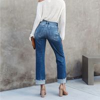 Femmes Rue Décontractée Vêtement De Rue Couleur Unie Toute La Longueur Lavé Jeans main image 3