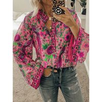 Blouses À Manches Longues Pour Femmes Imprimant Une Fleur De Style Vintage Décontractée main image 4