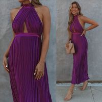 Women's Party Dress Elegant Sexy Halter Neck Sleeveless Solid Color Maxi Long Dress Banquet sku image 4