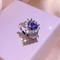 Elegant Heart Shape White Copper Inlay Zircon Rings Earrings Necklace sku image 1