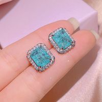 Elegant Simple Style Square White Copper Inlay Artificial Crystal Rings Earrings Necklace main image 3