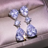 1 Paire Brillant Les Gouttelettes D'eau Placage Incruster Le Cuivre Zircon Boucles D'oreilles main image 3