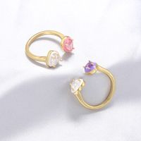 Simple Style Heart Shape Copper Enamel Plating Inlay Zircon 18k Gold Plated Rings main image 1