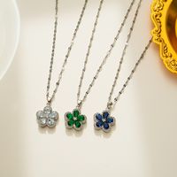 Elegant Flower Titanium Steel Inlay Zircon Pendant Necklace main image 1