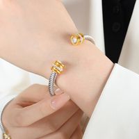 Simple Style Shiny Round Titanium Steel Plating Inlay Zircon 18k Gold Plated Bangle sku image 1