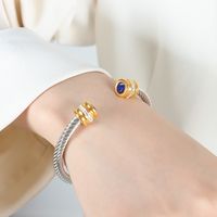 Simple Style Shiny Round Titanium Steel Plating Inlay Zircon 18k Gold Plated Bangle sku image 11