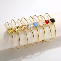 Retro Simple Style Square Titanium Steel 18K Gold Plated Gem Glass Stone Bracelets In Bulk main image 7