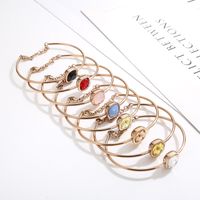 Retro Simple Style Square Titanium Steel 18K Gold Plated Gem Glass Stone Bracelets In Bulk main image 1