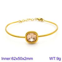 Retro Simple Style Square Titanium Steel 18K Gold Plated Gem Glass Stone Bracelets In Bulk sku image 4