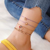 New Creative Popular Geometric Triangle Alloy Hollow Elephant Eyes Rice Beads Multilayer Anklet sku image 1