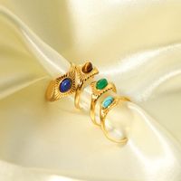 304 Stainless Steel 18K Gold Plated Modern Style Plating Inlay Rhombus Turquoise Open Rings main image 1