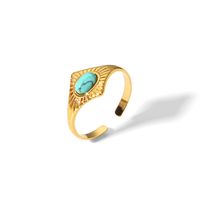 304 Stainless Steel 18K Gold Plated Modern Style Plating Inlay Rhombus Turquoise Open Rings sku image 3