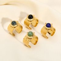304 Stainless Steel 18K Gold Plated Modern Style Inlay Geometric Natural Stone Open Rings main image 1