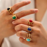 304 Stainless Steel 18K Gold Plated Modern Style Plating Inlay Solid Color Natural Stone Open Rings main image 2