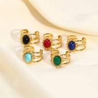 304 Stainless Steel 18K Gold Plated Modern Style Plating Inlay Solid Color Natural Stone Open Rings main image 1