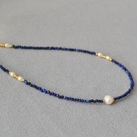 Classic Style Geometric Freshwater Pearl Lapis Lazuli Brass Wholesale Necklace main image 5